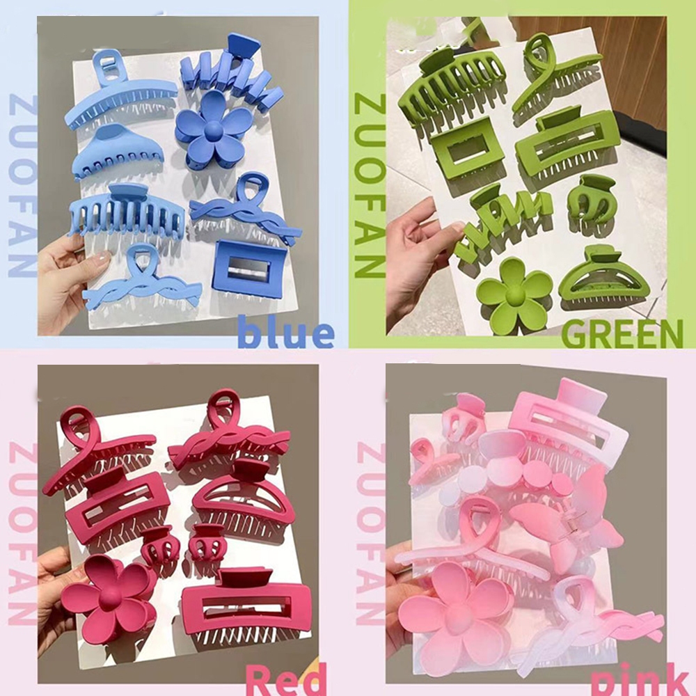 8ชิ้น/เซ็ต แฟชั่นผู้หญิงสีทึบกรงเล็บตบหลังหัวฉลามคลิปกิ๊บติดผมอุปกรณ์ผม หลากหลายสไตล์