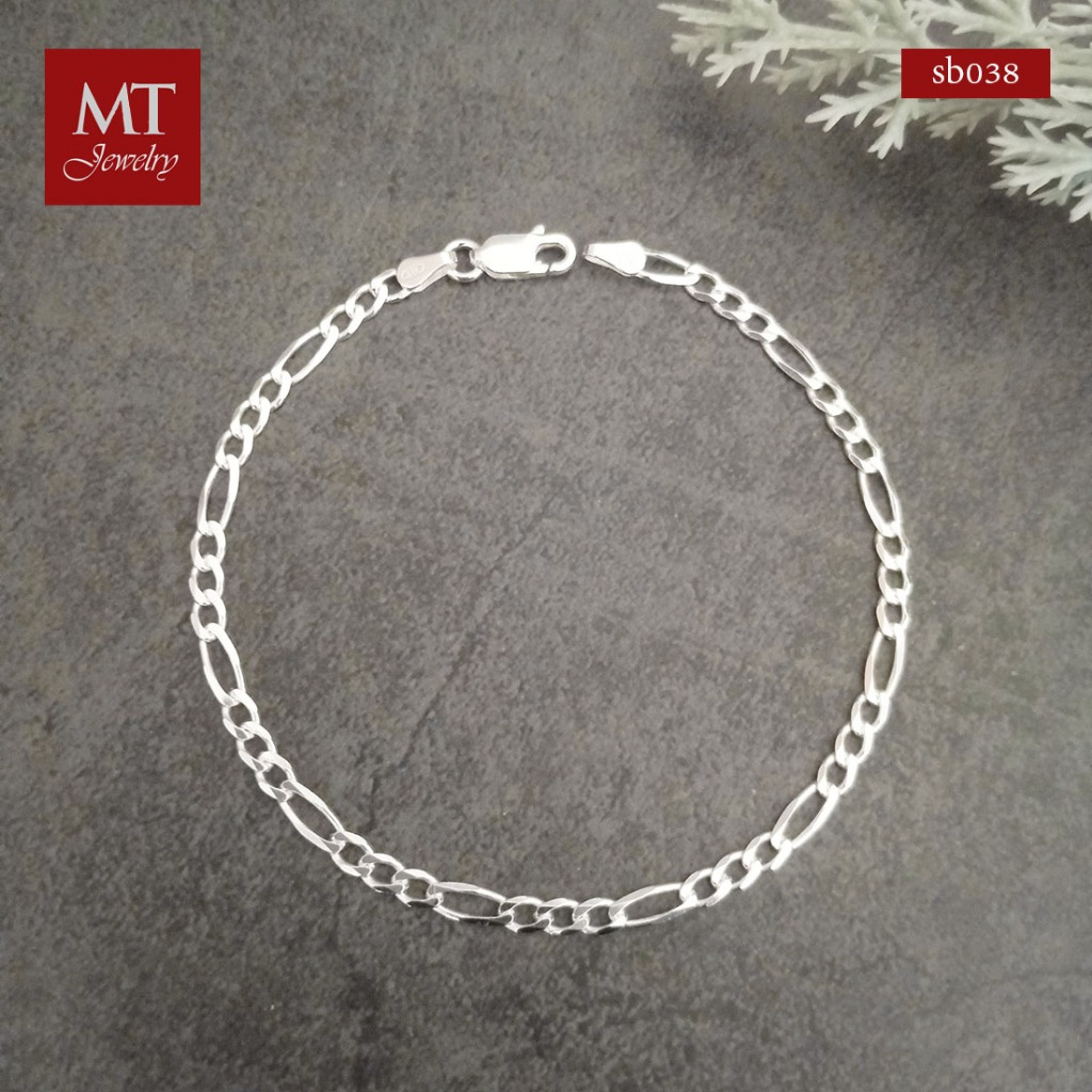 MT สร้อยข้อมือเงินแท้ ลายฟิกาโร่ กว้าง 3 มม ยาว 19 20 22 ซม Silver Bracelet (sb038) MT Jewelry