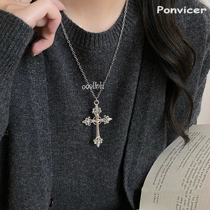 สร้อยคอสร้างสรรค์ดอกไม้ย้อนยุคสร้อยคอไม้กางเขน ผู้ชายและผู้หญิง