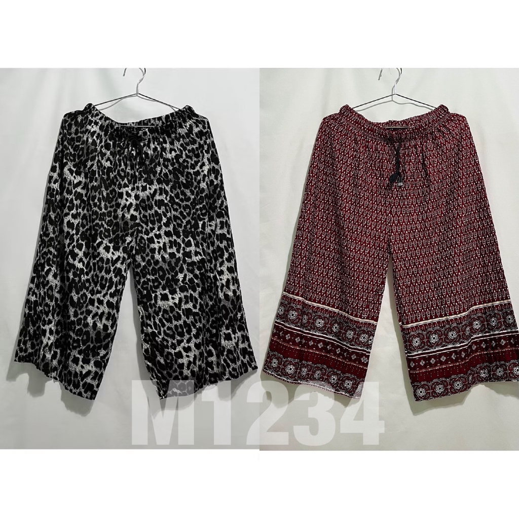 กางเกงพลีท ลายสก็อต กางเกงผู้ใหญ่ กางเกงคนแก่ ผ้าดี ใส่สบาย ขาสามส่วน