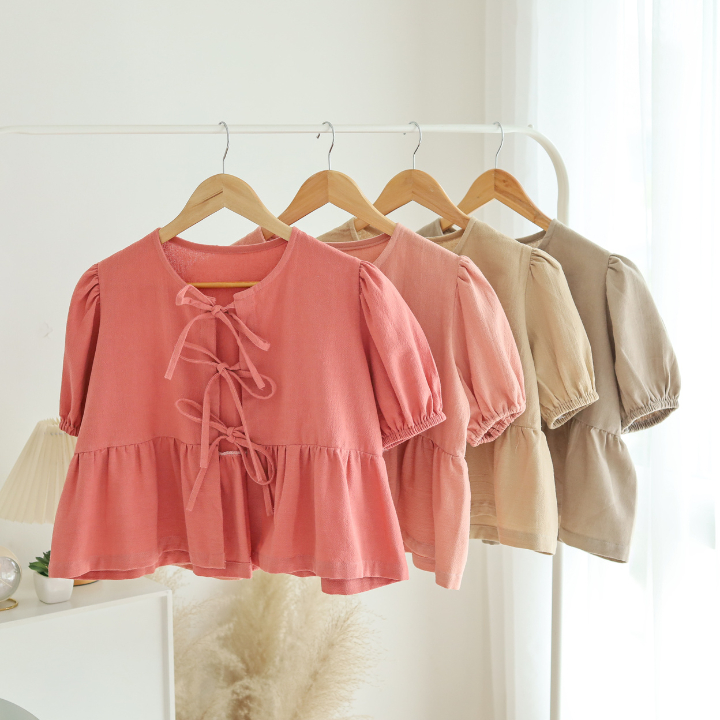 NS002 เสื้อผูกหน้า งานผ้าฝ้าย แขนตุ๊กตา น่ารักสุดๆ มี4 สีให้เลือก