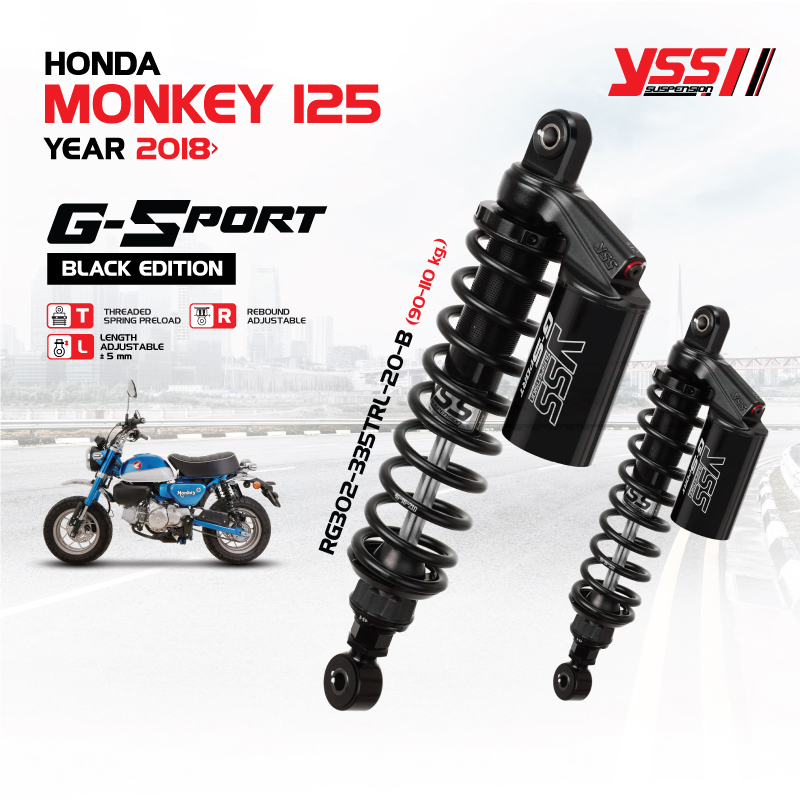 โช้คหลัง YSS สำหรับรุ่น HONDA MONKEY 125 ปี 2018 ขึ้นไป และ FORK DAMPER KIT ชุดอัพเกรดโช้คหน้าสำหรับ นน.ผู้ขับขี(90-110)