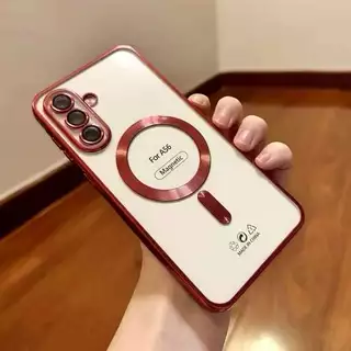 เคสใส แม่เหล็ก สำหรับรุ่น Samsung A56 A36 A16 A55 A15 A35 S24FE S23FE S21FE เคสกันกระแทก เคสแม่เหล็กกันกล้อง ขอบสี