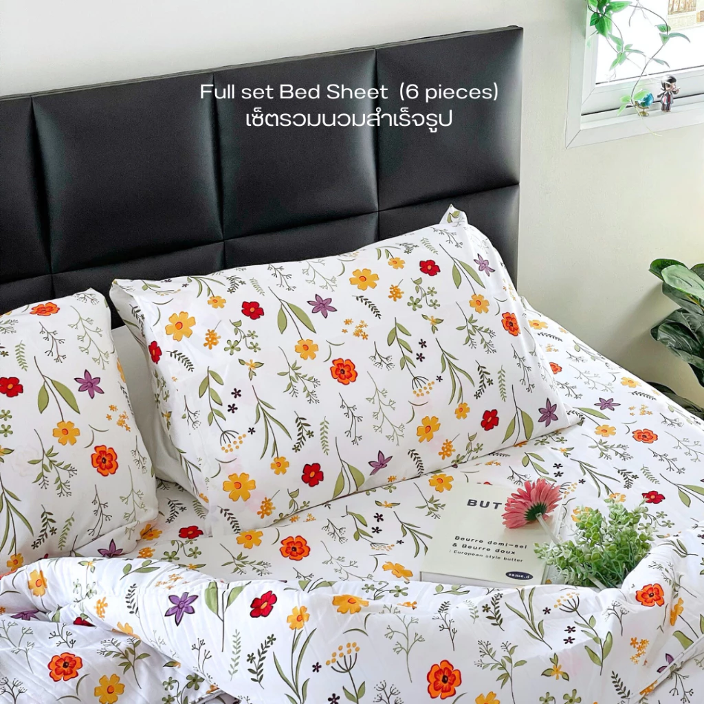 cottonnumber6 เเบรนด์ไทย flowerfield นวม2ด้านสลับสี ชุดผ้าปูที่นอน พิมพ์ลายพิเศษ ครบเซต6ชิ้น ผ้าคอตตอนเนื้อนุ่มทอละเอียด thumbnail 6