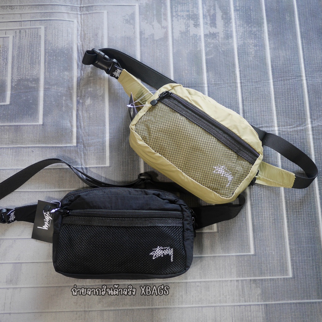 คาดอกใบเล็ก Stussy ผ้าร่มบาง ผ้าย่นนิดๆ น้ำหนักเบา พับได้ แต่งตาข่ายด้านหน้า