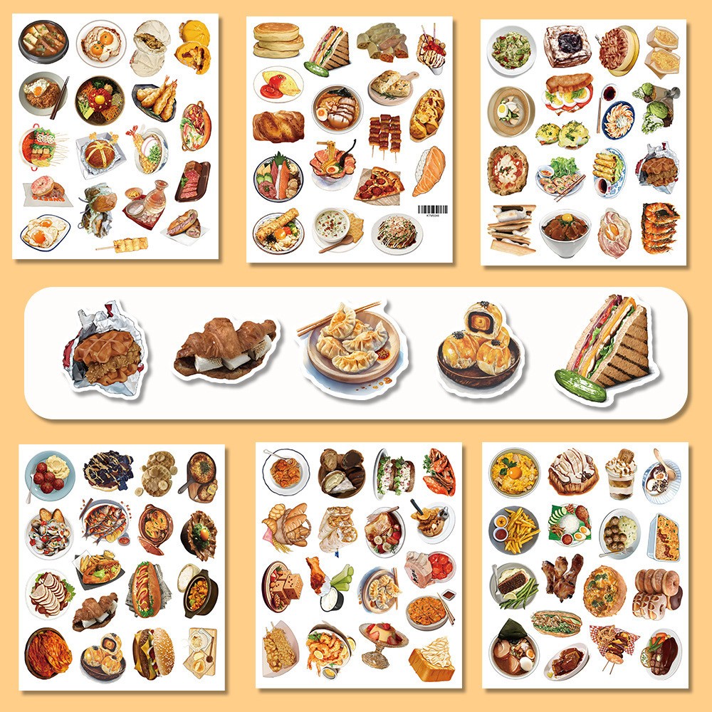 [พร้อมส่ง] ชุด100 pc สติ๊กเกอร์ ลาย อาหาร ของว่าง ของหวาน เบเกอรี่ น่ารักๆ สำหรับตกแต่ง Food Burger Cute Sticker
