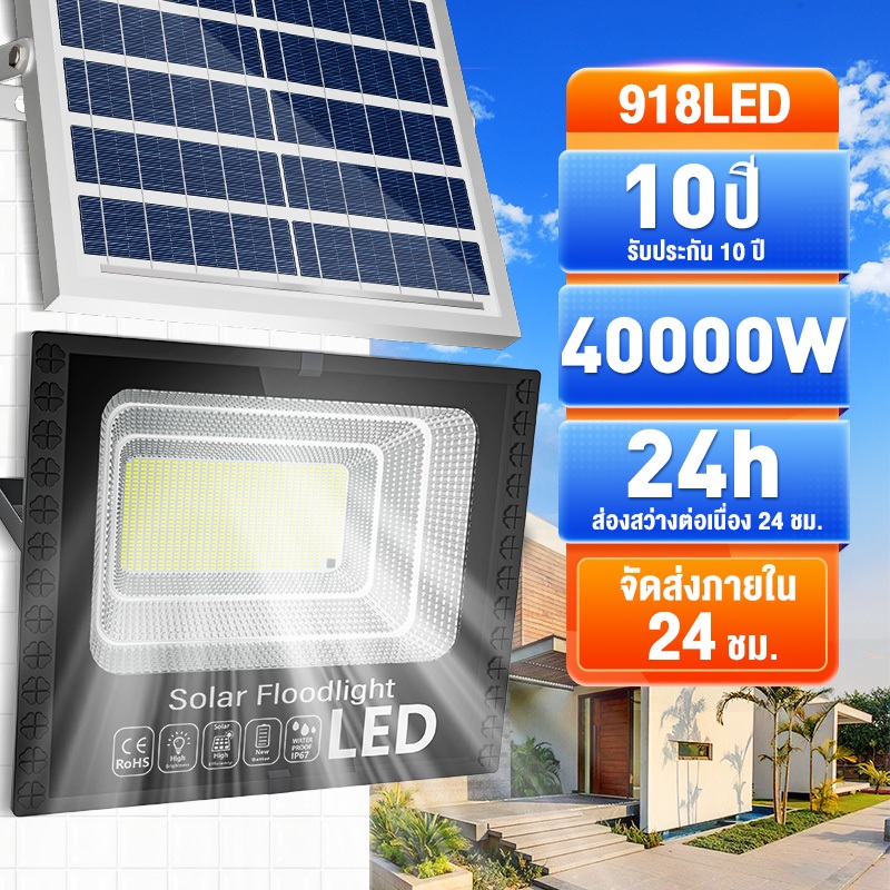 DUDU ไฟโซล่าเซลล์40000W ไฟสปอตไลท์ solar light LED แสงขาว ไฟสปอร์ตไลท์ กันน้ำและกันฟ้าผ่า โคมไฟโซล่าเซลล์
