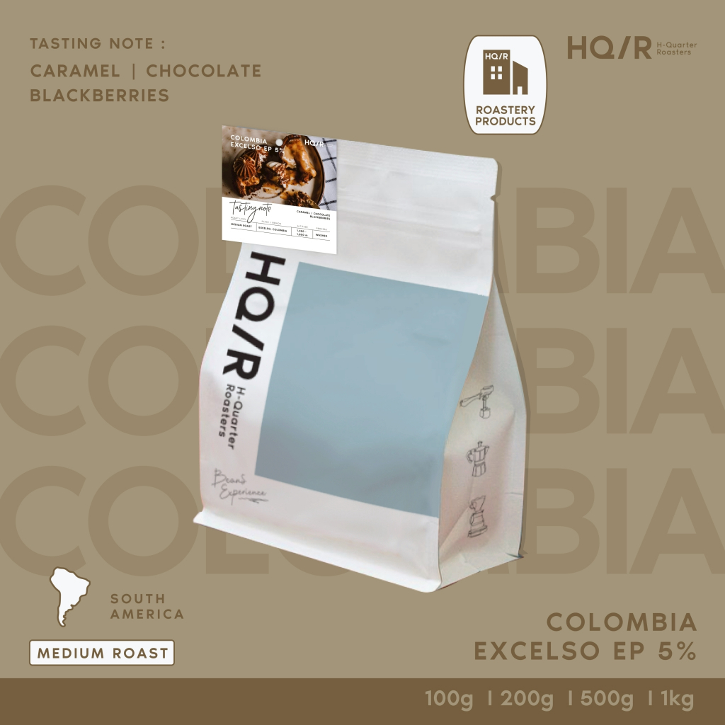 HQ/R เมล็ดกาแฟคั่วกลาง Colombia Excelso EP 5%