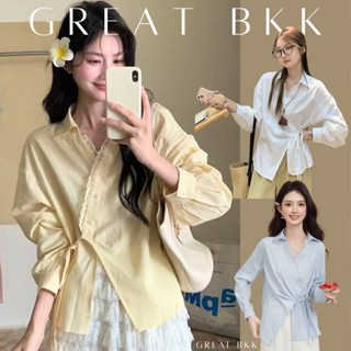 𝒩𝑒𝓌✨ เสื้อเชิ้ต แขนยาว สายลักชู กระดุมไขว้หน้า ผูกโบว์ข้าง ผ…
