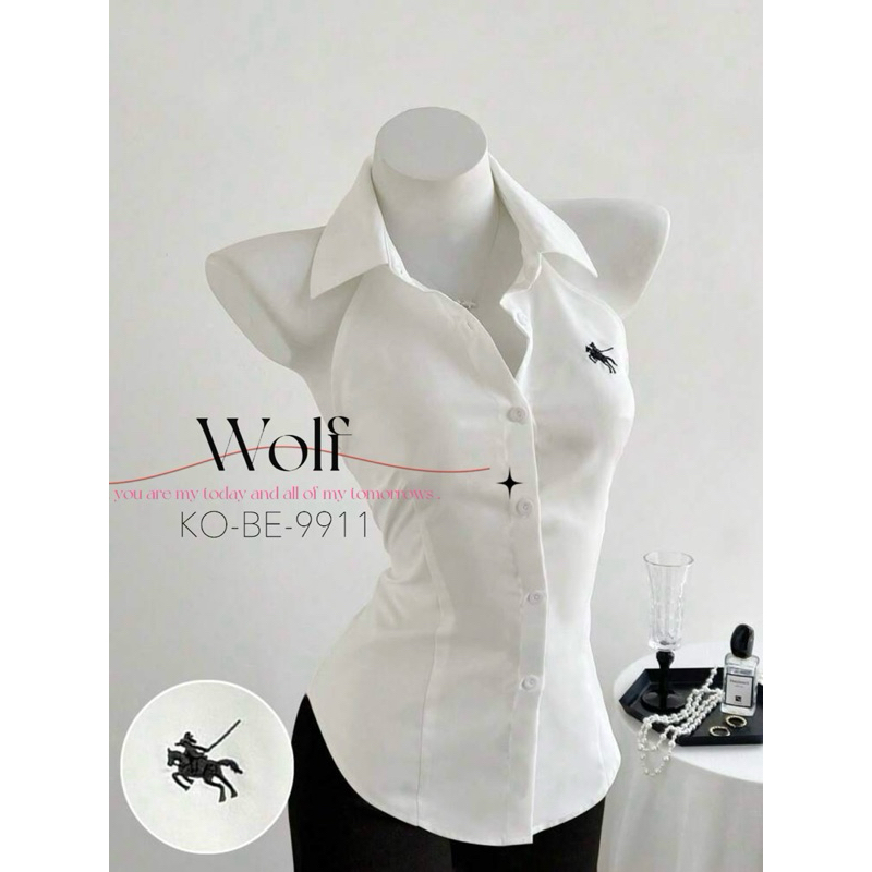 Wolf 🤍 เสื้อเชิ้ตผู้หญิง เสื้อเชิ้ตแขนกุด เสื้อเชิ้ตสีขาว 🤍 พร้อมส่งจากไทย 🇹🇭