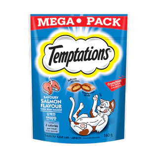 TEMPTATIONS Mega Pack 160 g. เทมเทชั่น ขนมแมวสอดไส้ครีม ถุงใหญ่ มีซิปล็อค 160 กรัม