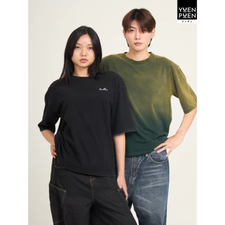 YuenPuen ยืนพื้น เสื้อฟอก Fade&Spray สีกรม ทรงOversize เสื้อโอเวอร์ไซส์ สกรีนลาย ไม่ยืดไม่ย้วย