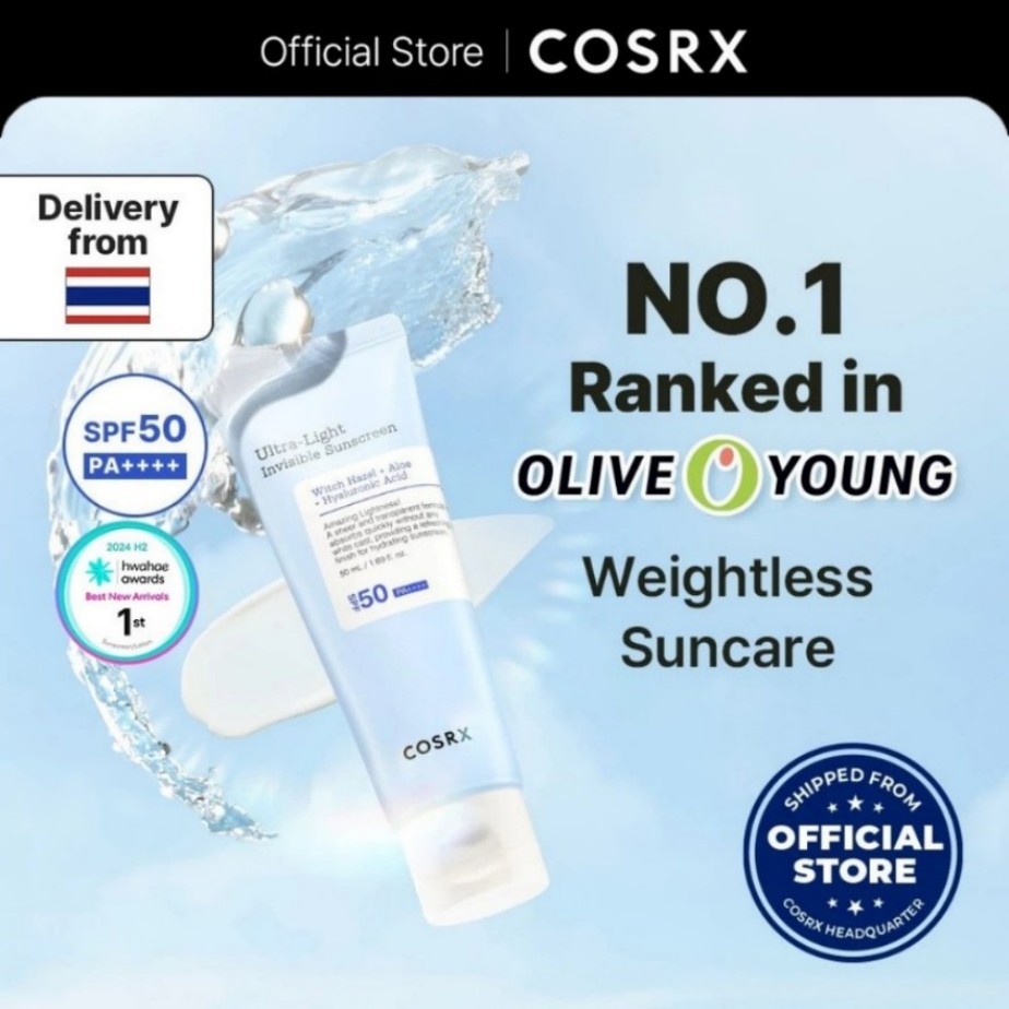 COSRX Ultra-Light Invisible Sunscreen SPF50 PA+++ 50ml ครีมกันแดดเนื้อเซรั่ม คอสอาร์เอ็กซ์ ครีมกันแดดเนื้อเซรั่ม 50มล.