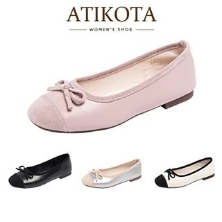 Atiktoa รองเท้าส้นแบนสำหรับผู้หญิง แฟชั่นตกแต่งโบว์ ปากตื้น น้ำหนักเบา พื้นนุ่ม ใส่สบาย