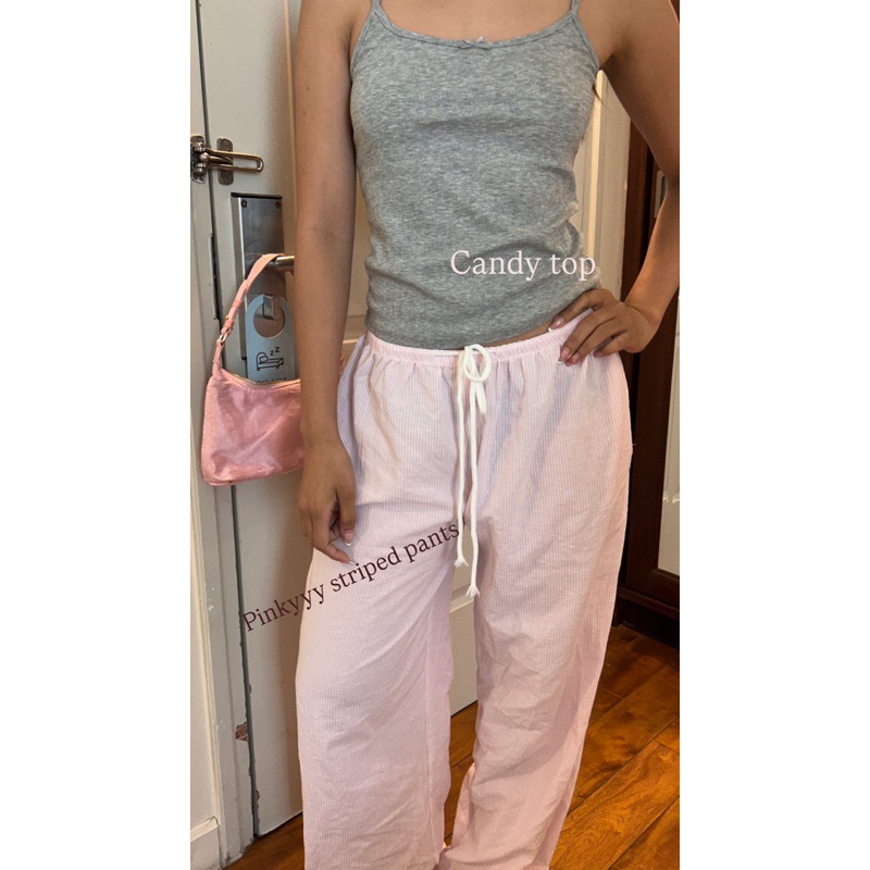 pinky striped pants กางเกงลายทางขายาวสีชมพูcandyสุดน่ารัก(ภาพจริงจากร้าน(ไซต์อยู่ด้านล่างค่ะเลื่อนขึ้น>รานละเอียดสินค้า)