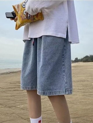 AP Store 5010  กางเกงยีนส์ขาสั้นเอวสูงมีเชือกรูด | เเฟชั่นให…