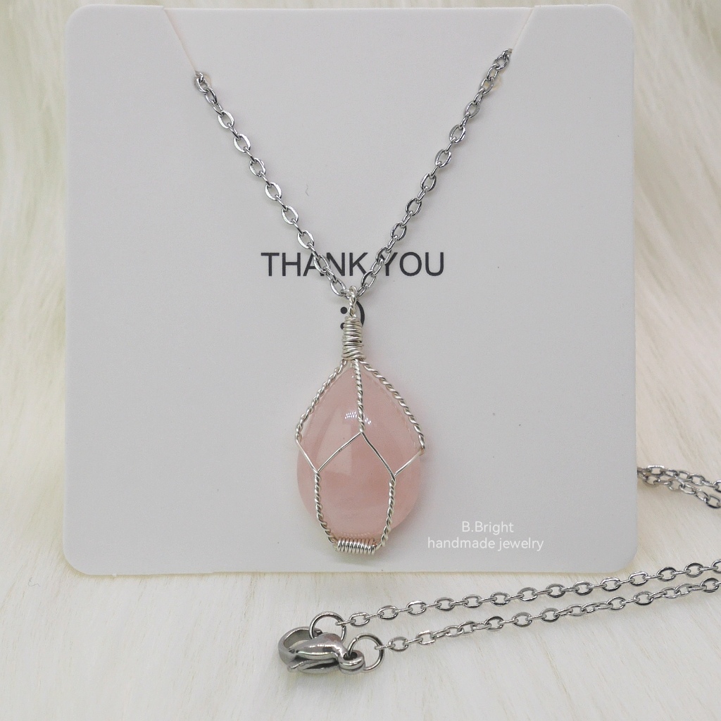 จี้หินแท้ 100% โรสควอตซ์ Rose quartz ทรงหยดน้ำ งานพันลวดทำมือ - รูปที่ 6