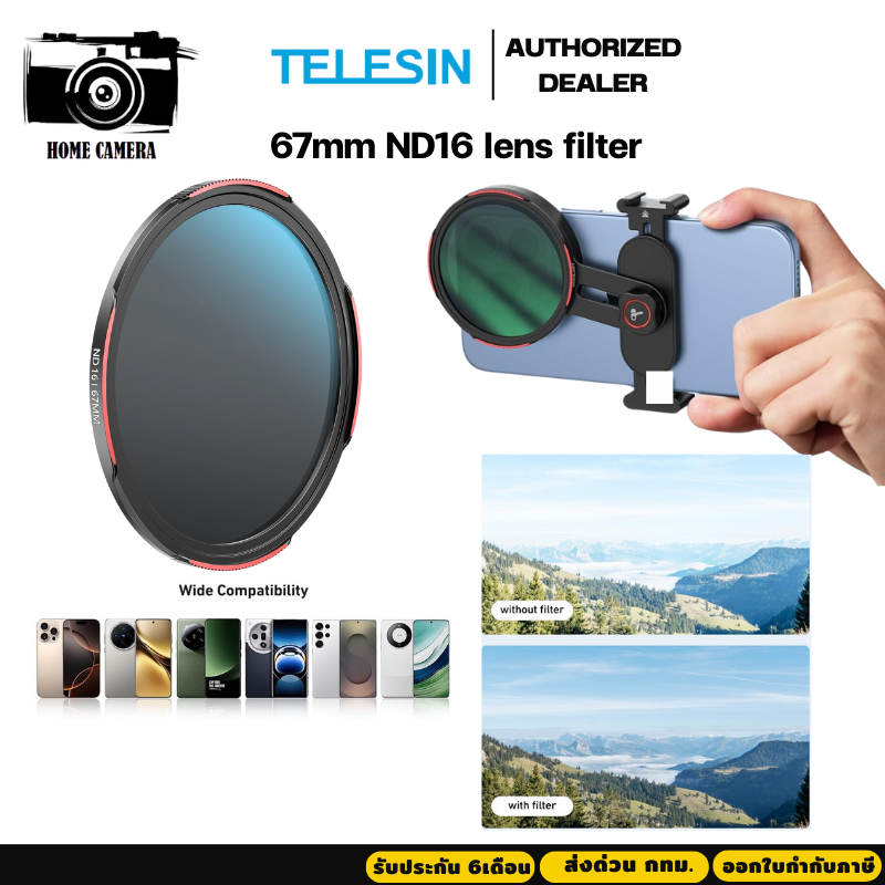 Telesin ND16 Filter, DSLR Camera Lens for Smartphone Mounts (67mm.)