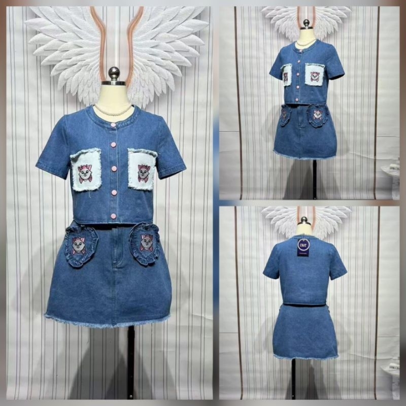 623💘มีS,M,XL,3xl[ปกติ]เสื้อ17"กป17"เซตกระโปรงยีนส์สั้นน้องแมว