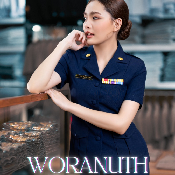 ชุดเครื่องแบบสีกรมเข้ม แบบทรงซาฟารี แขนสั้นทับนอก เสื้อกรม กระโปรงกรม เนื้อผ้าเย็น ใส่สบาย สีเข้มสวย