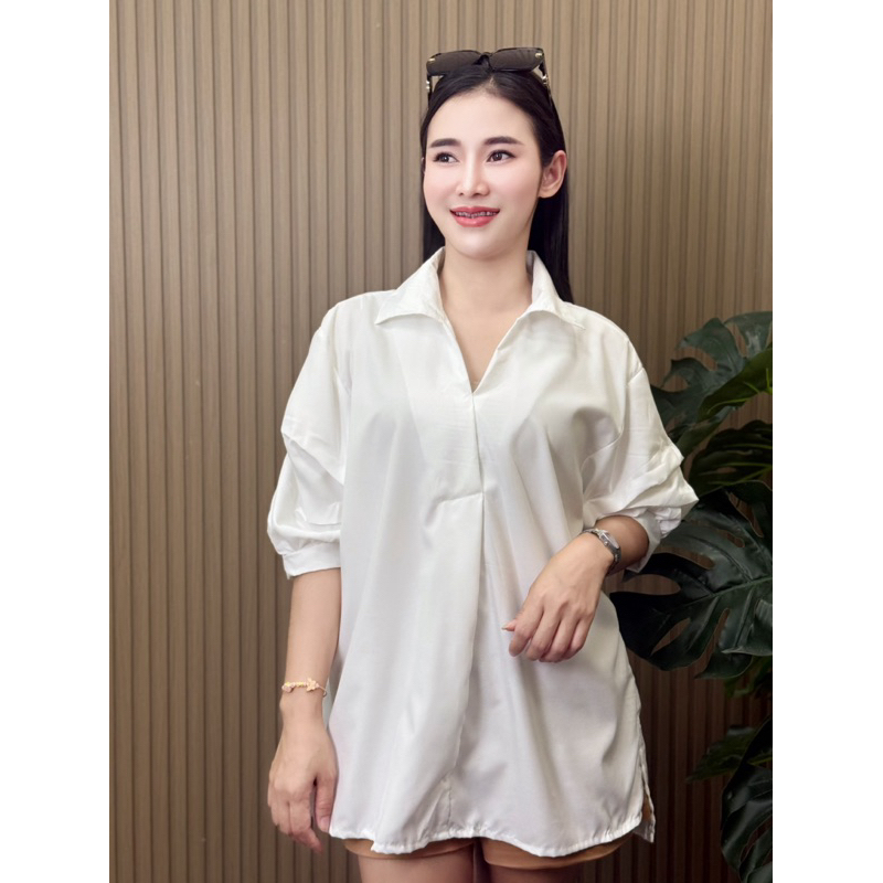 เสื้อคอปกแขนย่น ผ้าคัตตอน