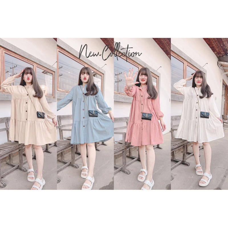 มินิเดรสคอจังโก้แต่งเลเยอร์เนื้อผ้าฝ้าย พ07