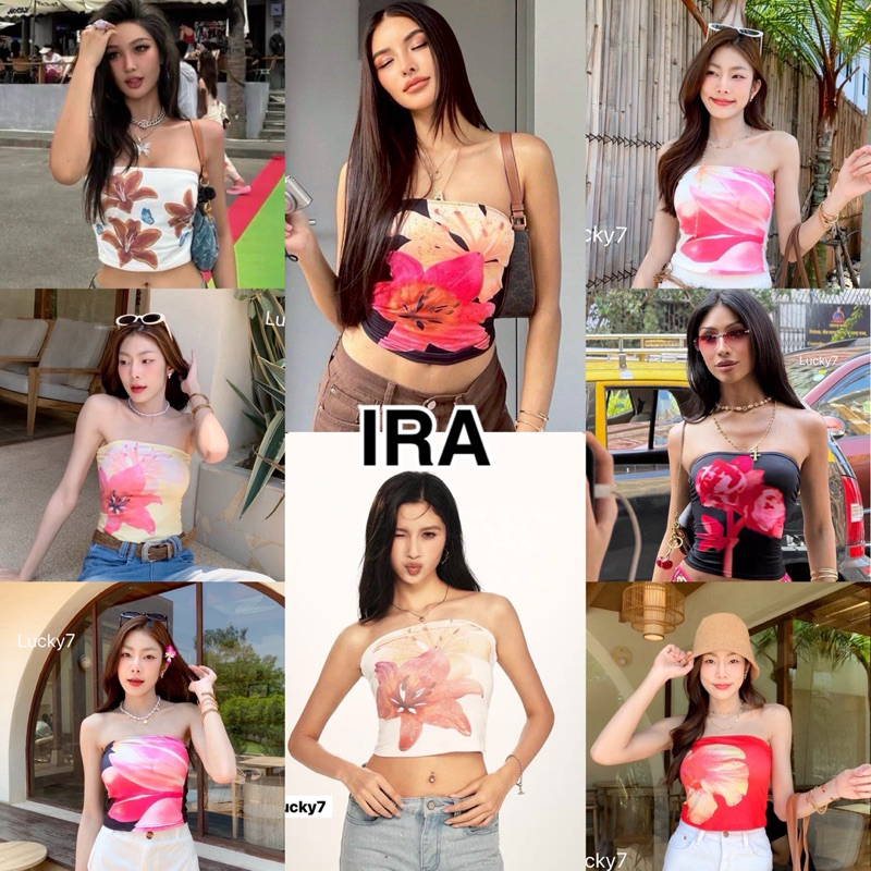 BY IRA (23219)Floral tube top เสื้อเกาะอกเซ็กซี่ พิมพ์ลายดอกไม้ แฟชั่นฤดูร้อน สายฝอคือห้ามพลาด แซ่บมาก!!