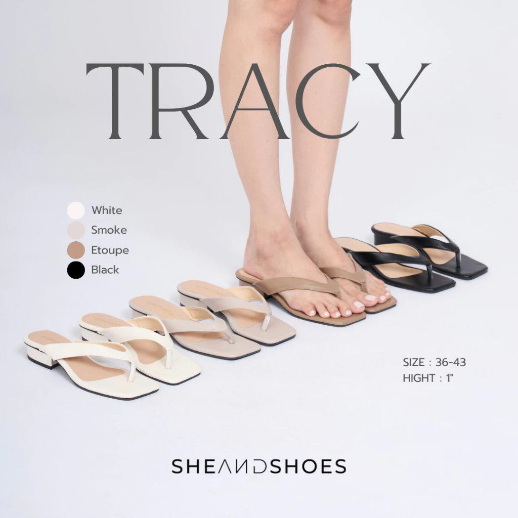 🚗 ส่งด่วน กทม - Tracy รองเท้าส้นสูง 1 นิ้ว [Sz.36 - 43] หูหนีบ เกาหลีเกาใจ