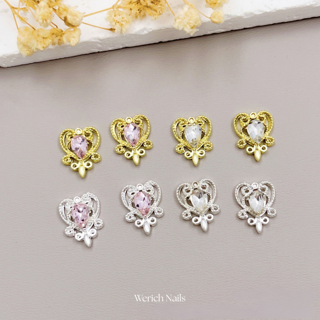 🇹🇭[5 ชิ้น] A06 อะไหล่หัวใจประดับเพชร กรอบสีเงิน สีทอง องค์หญิงองค์ใจ