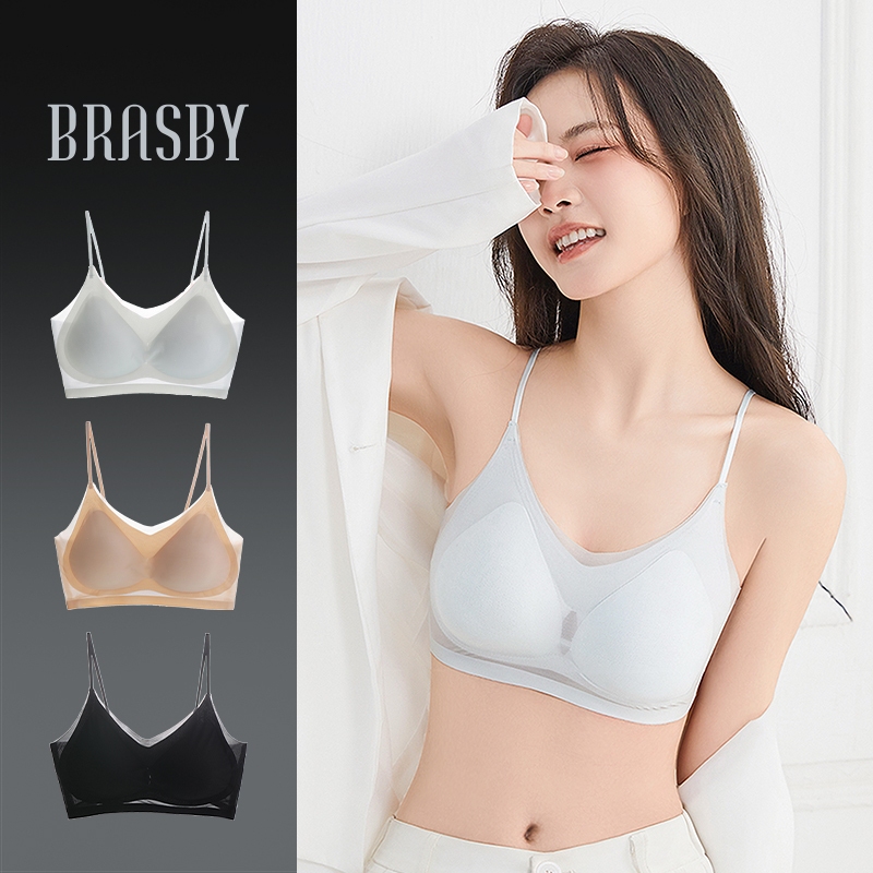 Brasby เสื้อชั้นในเนื้อบาง ผ้าไหมน้ำแข็ง ไร้ตะเข็บ เนื้อผ้านุ่ม คงรูปทรงดี สายเสื้อไหล่สวยงาม Bra