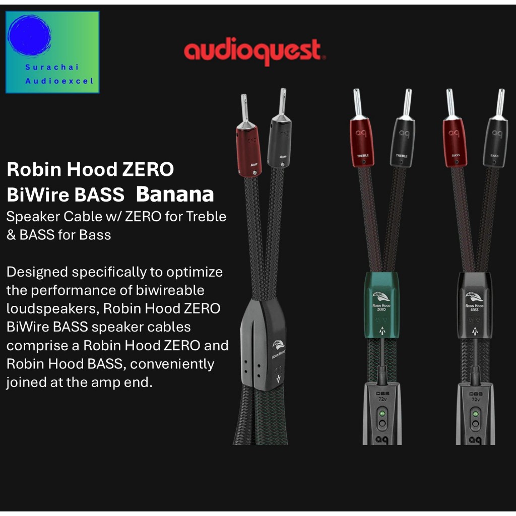 AUDIOQUEST : ROBIN HOOD ZERO WITH ROBIN HOOD BASS (BI-WIRE) BANANA