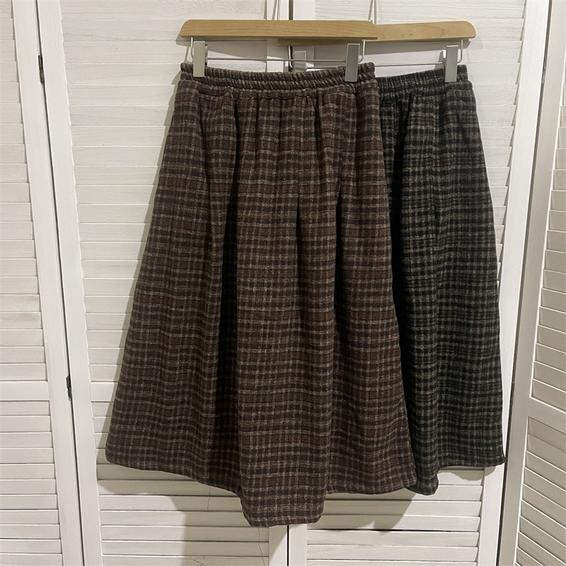 Shebiti Long Skirt กระโปรงยาว ทรงเอ เอวสูง ลายสก็อต ผ้าทวีด เอวยืด สไตล์เกาหลี กระโปรง วินเทจ ผู้หญิง — صورة 7