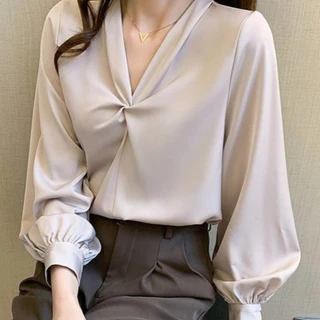 K604 🧸 เสื้อเชิ้ตสาวอวบ รอบอก60++ คอวี แขนยาว เรียบหรู ดูแพง สไตล์ลูกคุณหนูไฮโซ 🧸