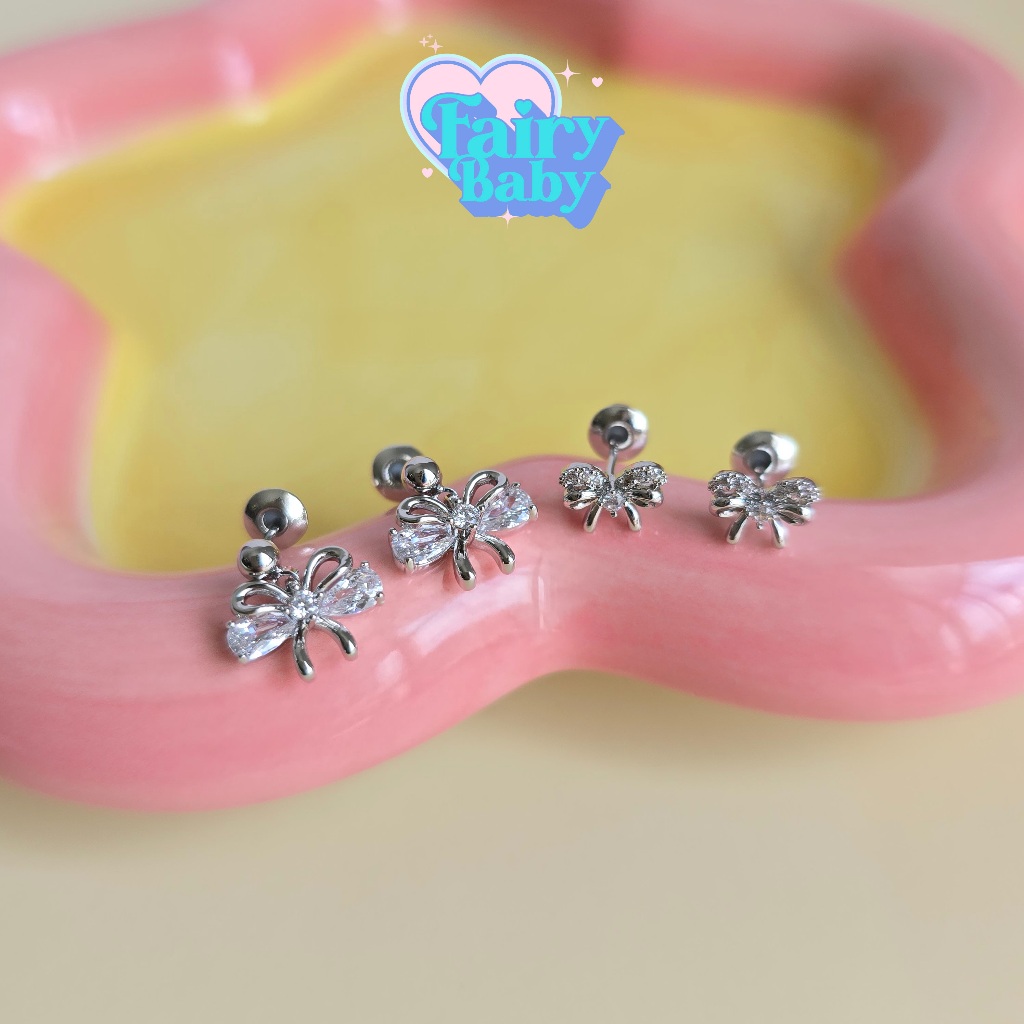 Fairybaby ต่างหู Princess Bow Set (4 ชิ้น/ 2 คู่) เซทต่างหูโบว์ ตุ้งติ้ง น่ารัก (E3-024)