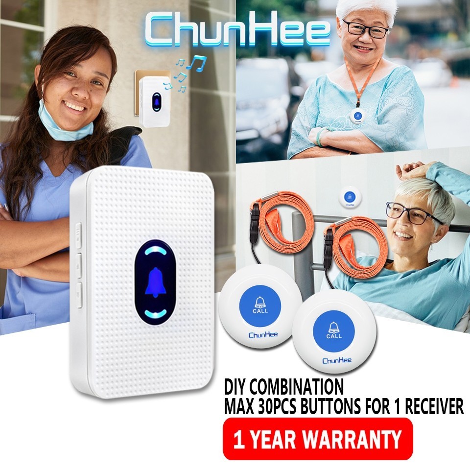 CHUNHEE เตือนฉุกเฉิน Bell Wireless Caregiver Pager โทรปุ่มพยาบาลบ้านสำหรับผู้สูงอายุ / ผู้ป่วย