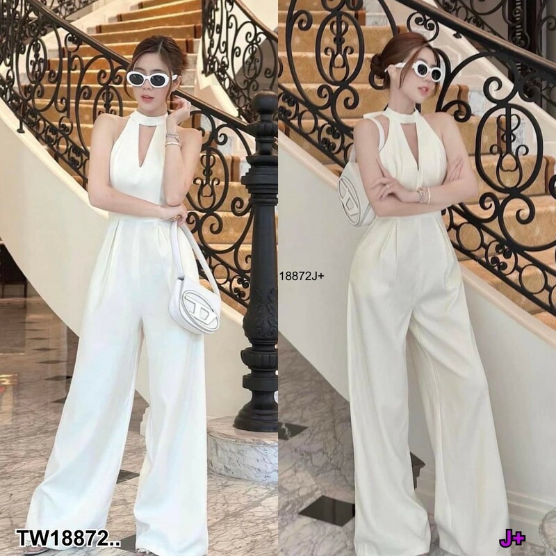TT18872 Jumpsuit จั้มสูทแขนกุด ขายาว ผูกโบว์คอหลัง - รูปที่ 2