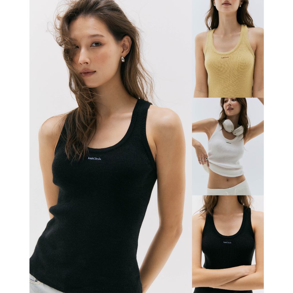 knitCircle - CORE knit Tank top (3 สี) เสื้อกล้ามไหมพรม คอเว้า ปัก knitCircle สีด้ายปักตัดกับตัวเสื้อ ลายทอ Rib ตลอดตัว