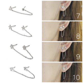 [ราคาต่อ1ชิ้น(1ข้าง)] ต่างหูสายโซ่ ความยาวโซ่5cm ต้องเจาะหูทั้ง2รู สินค้าเป็นงานสแตนเลส