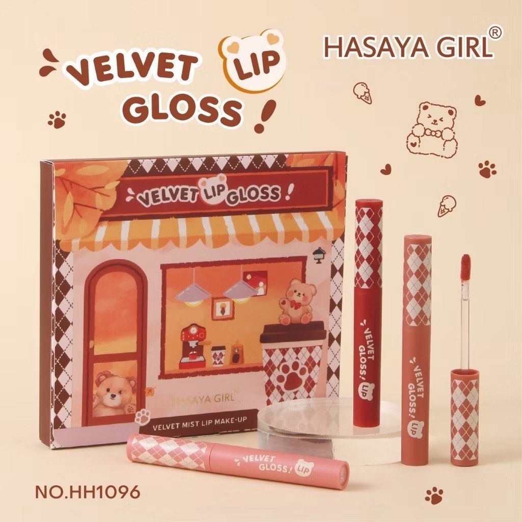 HH1096 ลิปเซต HASAYA GIRL Set Velvet gloss  สีชัด มี 6สี ลิปหมีน่ารักFIN