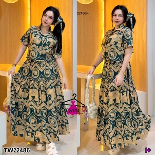 Set 3 ชิ้น เสื้อเชิ้ตครอป ช้าง + กระโปรงช้าง กับสายโบว์ TT22486