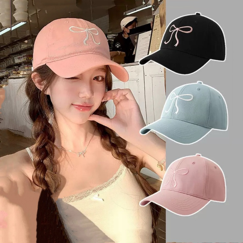 EnJoy พร้อมส่ง (MK-1) หมวกแก็ป “ปีกโบว์” มินิมอล หมวกเบสบอล แฟชั่นเกาหลีcotton cap