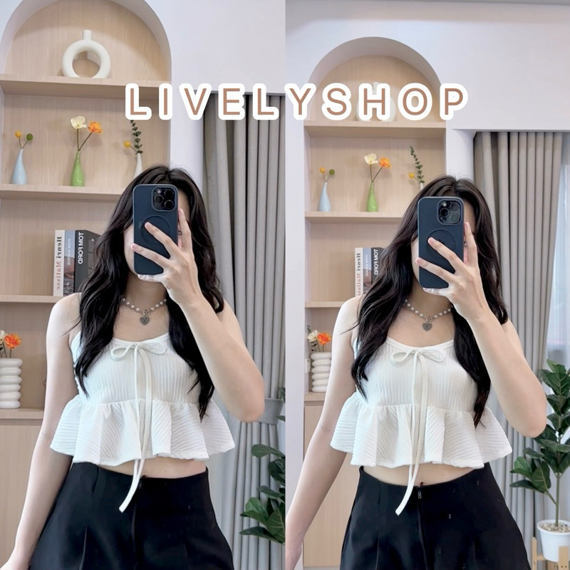เสื้อสายเดี่ยวทรงครอปชายระบาย JL