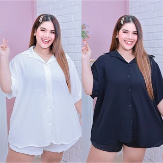 [ ส่งฟรี 🔥 ] A299 เสื้อเชิ้ตแขนค้างคาว เสื้อเชิ้ตสาวอวบ เสื้อเชิ้ตไซส์ใหญ่ โอเวอร์ไซส์ สไตล์เกาหลี ( อก 44-60“ ) ใส่สบาย