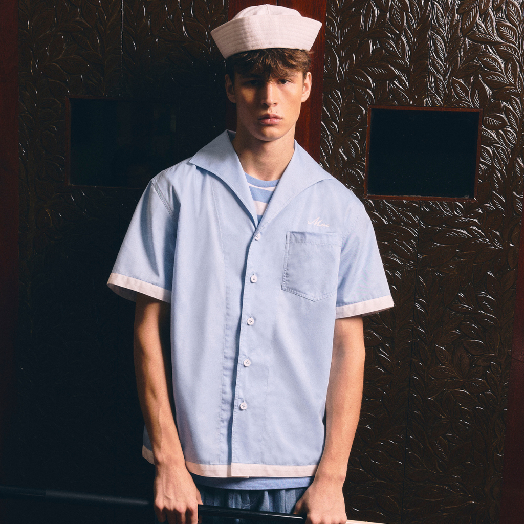 [MOO 5/25] Sailor Collar Cropped Shirt เสื้อแขนสั้นทรงครอป ผ้าคอตตอน คอปกกะลาสี กระเป๋าหน้า ตัดต่อขอบแขนและชายเสื้อ