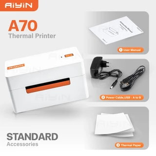 AiYin A70 เครื่องพิมพ์ใบปะหน้า เครื่องพิมพ์ความร้อน บาร์โค้ด 76x130 USB/BT Thermal Label Printer