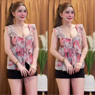 เสื้อสายเดี่ยวแต่งโบว์หน้า เสริมฟองน้ำทรงน่ารักมากก💗❤️