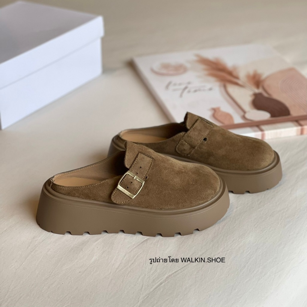 (พร้อมส่งจากไทย) รองเท้าเปิดส้นหนังนิ่ม สูง 5 ซม. รุ่น GLACE by walkin.shoe