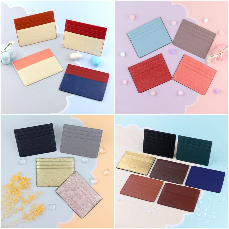 สินค้าไทยพร้อมส่ง Vavia Zipped Card Purse กระเป๋าใส่บัตรแบบซิป  หนังวัวแท้ มี 8 ช่อง
