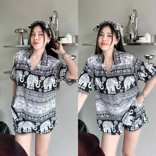 TT20779 Set ช้าง 3 ชิ้น เสื้อเชิ้ตแขนสั้นกระดุมหน้า กางเกงขาสั้น
