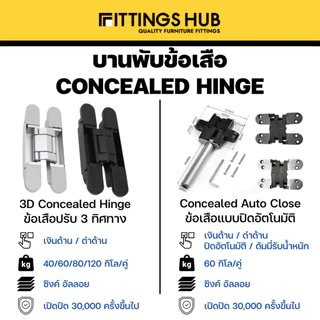 [1ชิ้น] บานพับซ่อน 3D บานพับข้อเสือ ปรับ 3 ทิศทาง บานพับประตู - FittingsHub